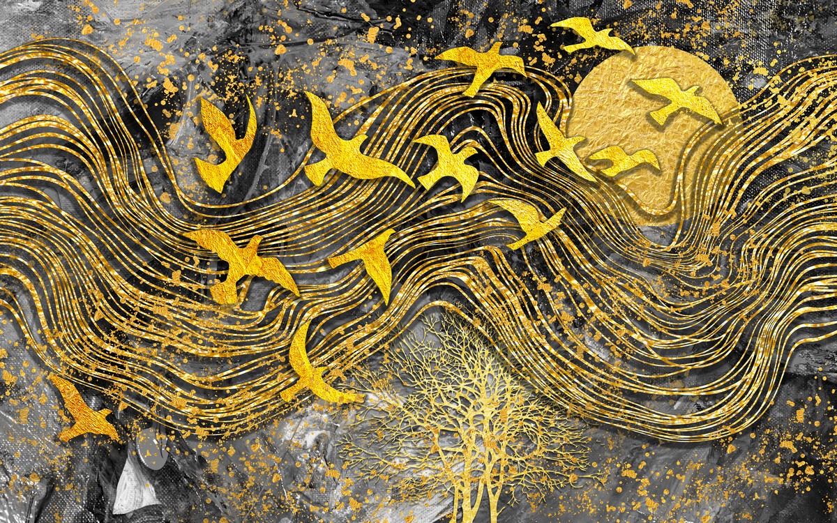 Фреска Птичий полет в золоте